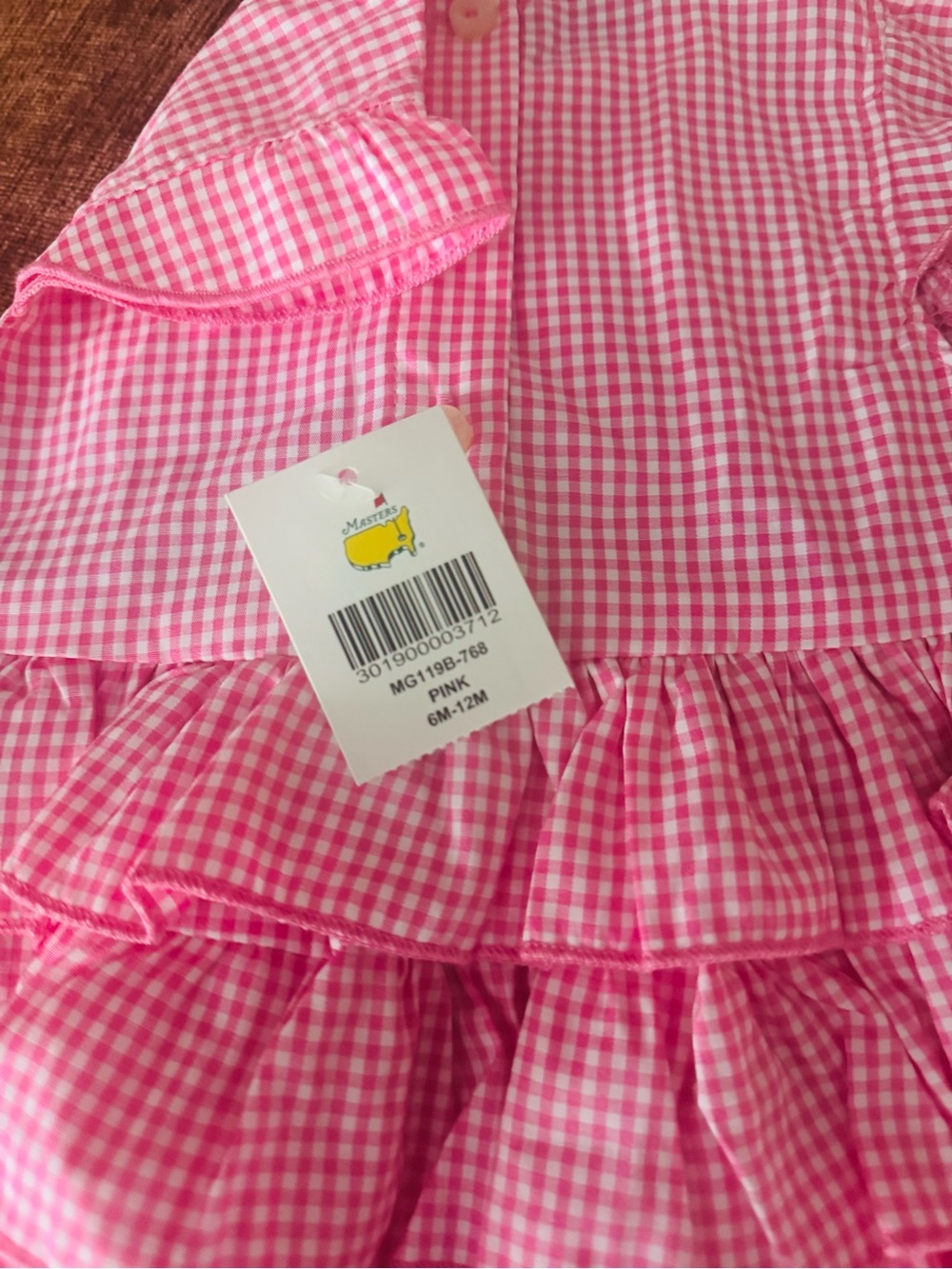 Masters Pink Gingham Ruffle One-Piece - Picture 3 of 4